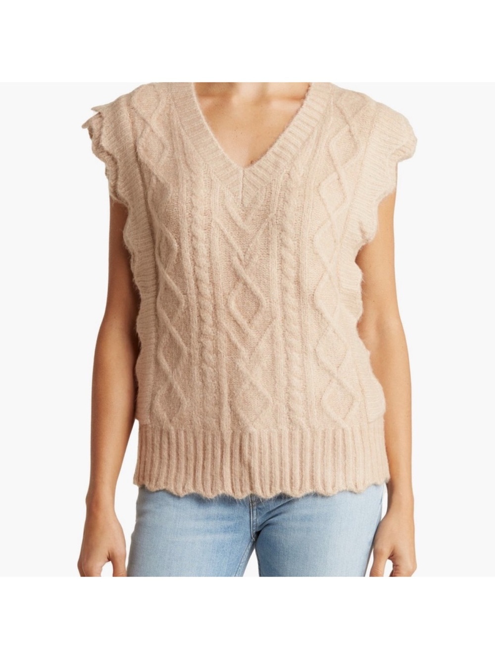 Frnch Paris Tamara tan ruffle sweater vest